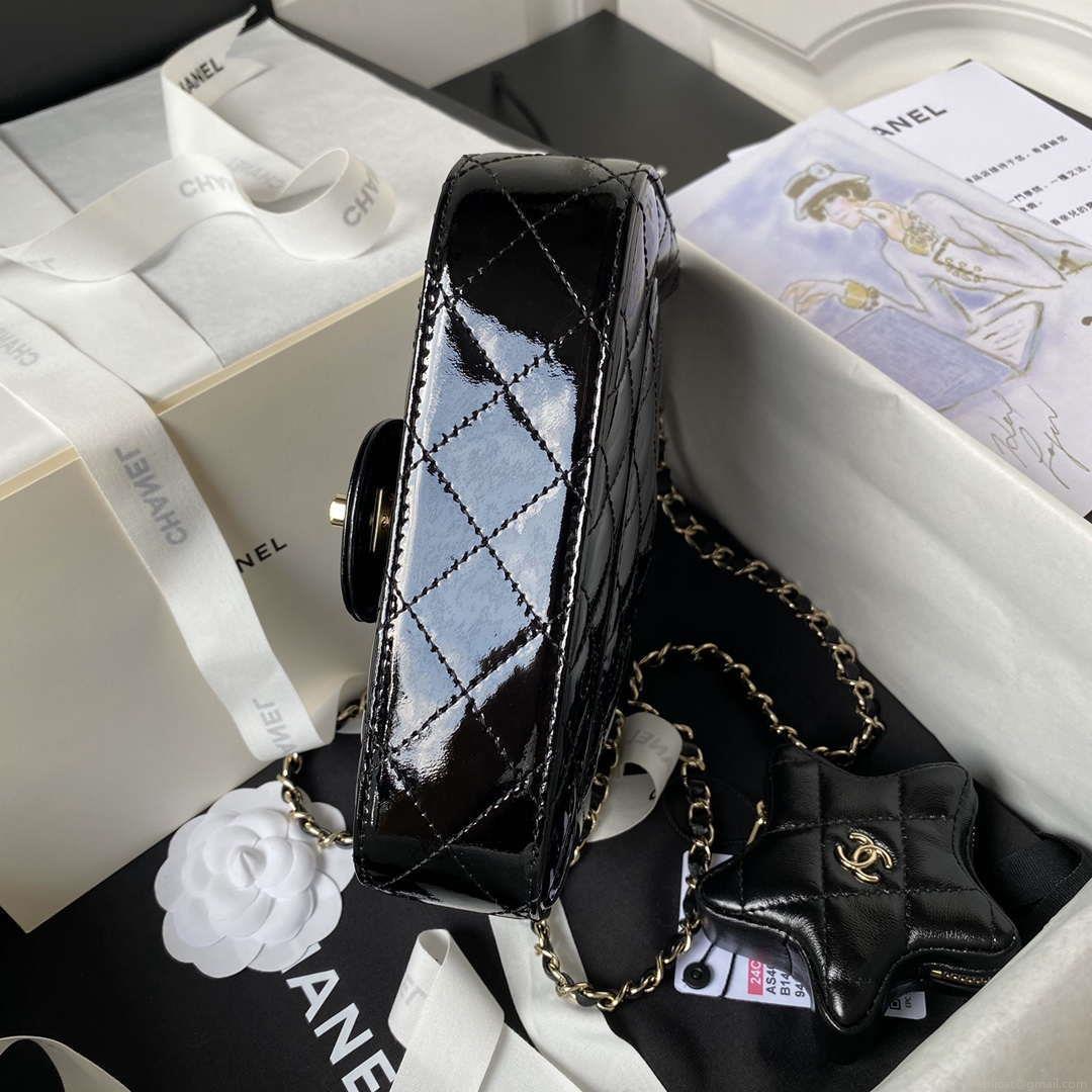 Chanel AS4647 Mini Flap Bag & STAR COIN PURSE Metallic Calfskin & Gold-Tone Metal Black