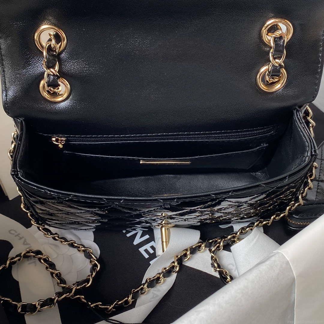 Chanel AS4647 Mini Flap Bag & STAR COIN PURSE Metallic Calfskin & Gold-Tone Metal Black