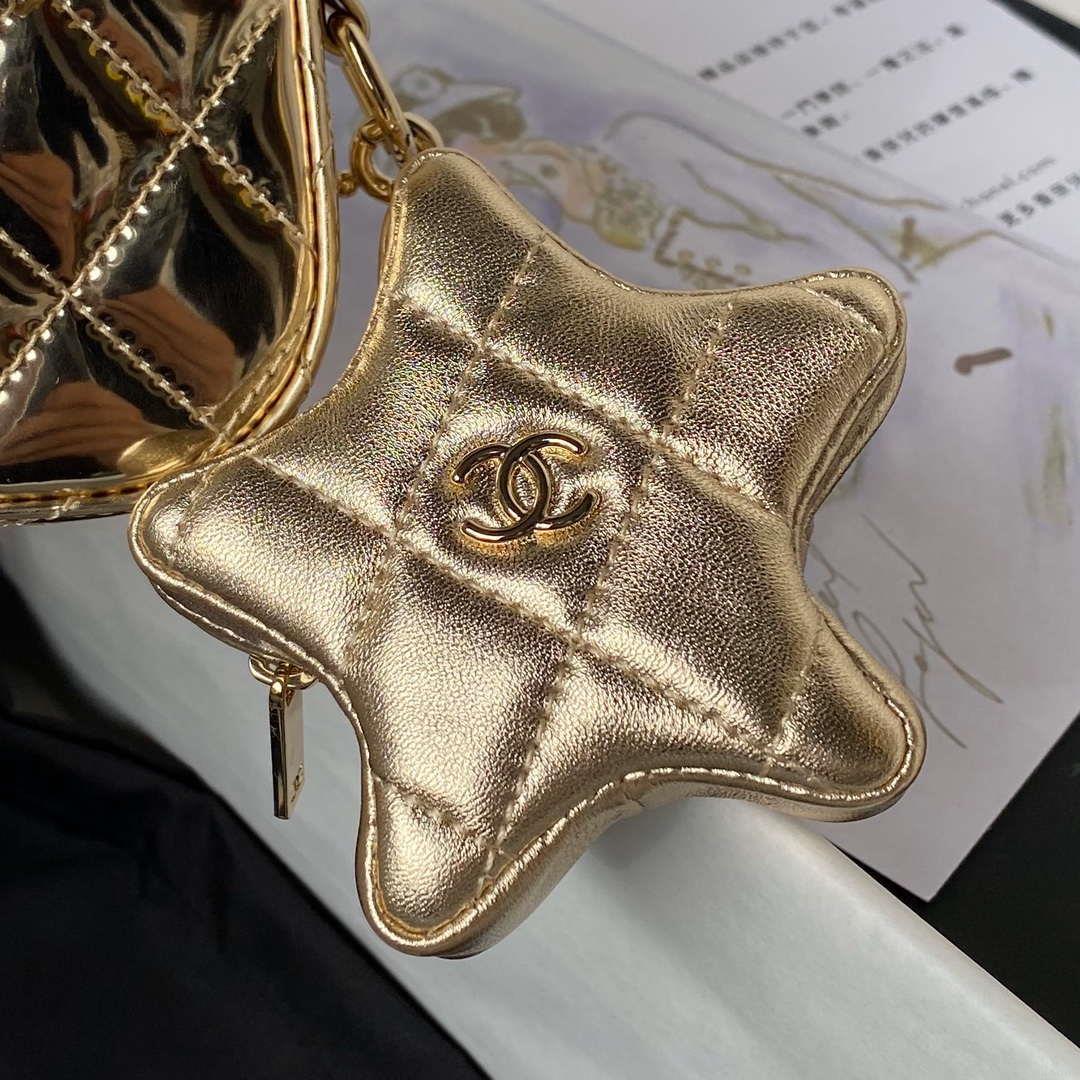 Chanel AS4647 Mini Flap Bag & STAR COIN PURSE Metallic Calfskin & Gold-Tone Metal Gold