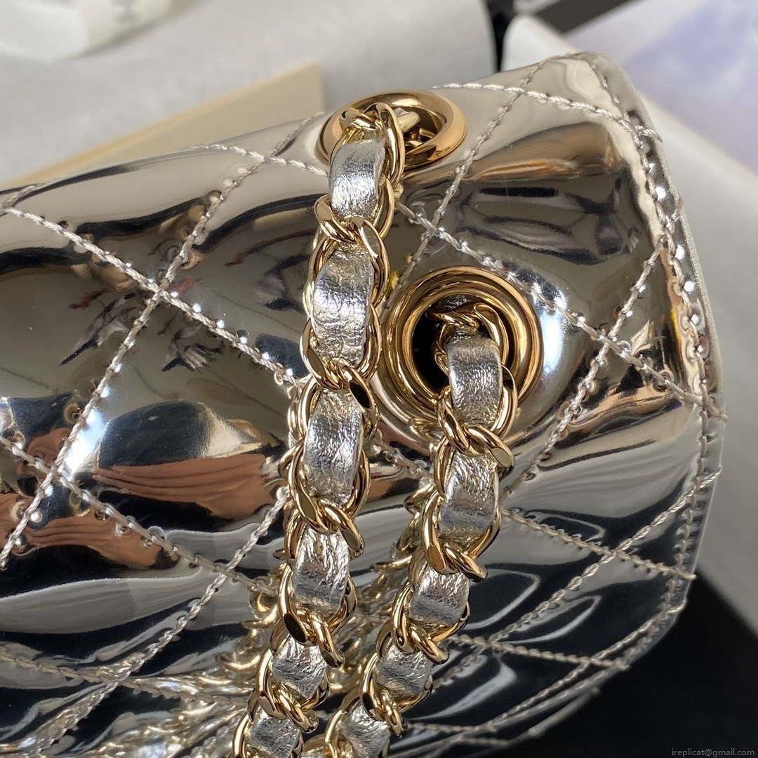 Chanel AS4647 Mini Flap Bag & STAR COIN PURSE Metallic Calfskin & Gold-Tone Metal Silver