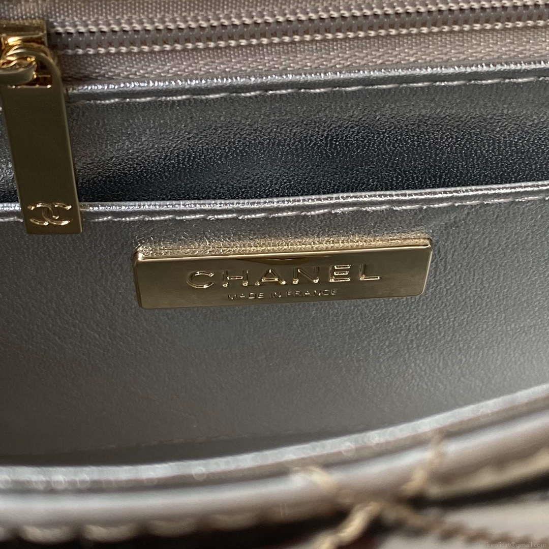 Chanel AS4647 Mini Flap Bag & STAR COIN PURSE Metallic Calfskin & Gold-Tone Metal Silver