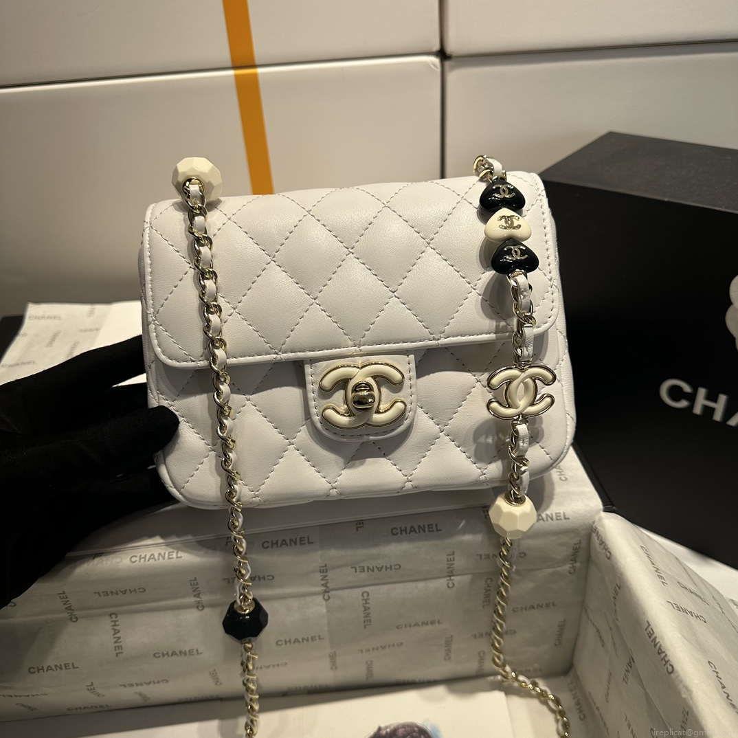 Chanel AS3782 MINI Flap Bag 23P Enamel Gold-Tone Metal White 16cm