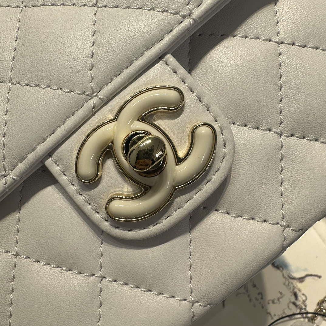 Chanel AS3782 MINI Flap Bag 23P Enamel Gold-Tone Metal White 16cm
