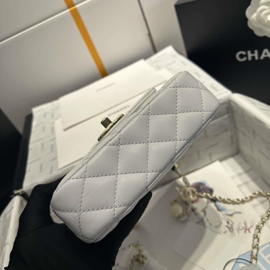 Chanel AS3782 MINI Flap Bag 23P Enamel Gold-Tone Metal White 16cm