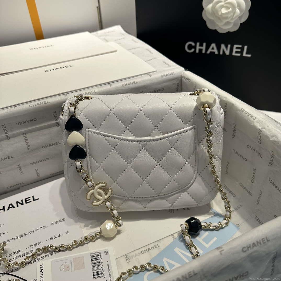Chanel AS3782 MINI Flap Bag 23P Enamel Gold-Tone Metal White 16cm