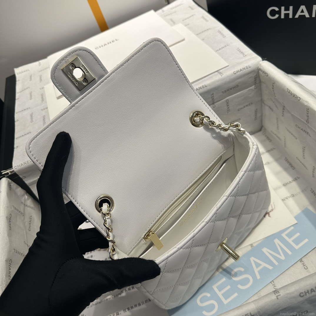 Chanel AS3782 MINI Flap Bag 23P Enamel Gold-Tone Metal White 16cm