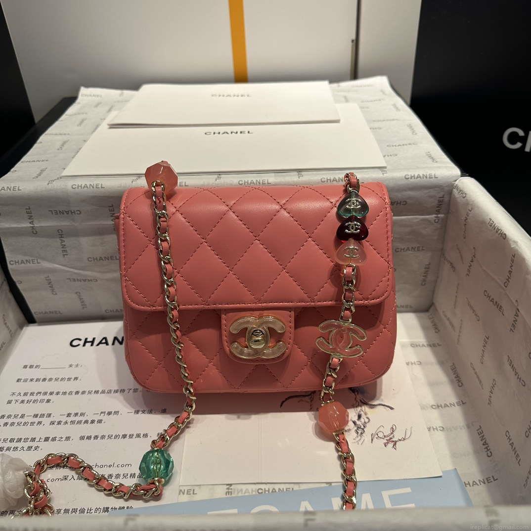 Chanel AS3782 MINI Flap Bag 23P Enamel Gold-Tone Metal 16cm Pink