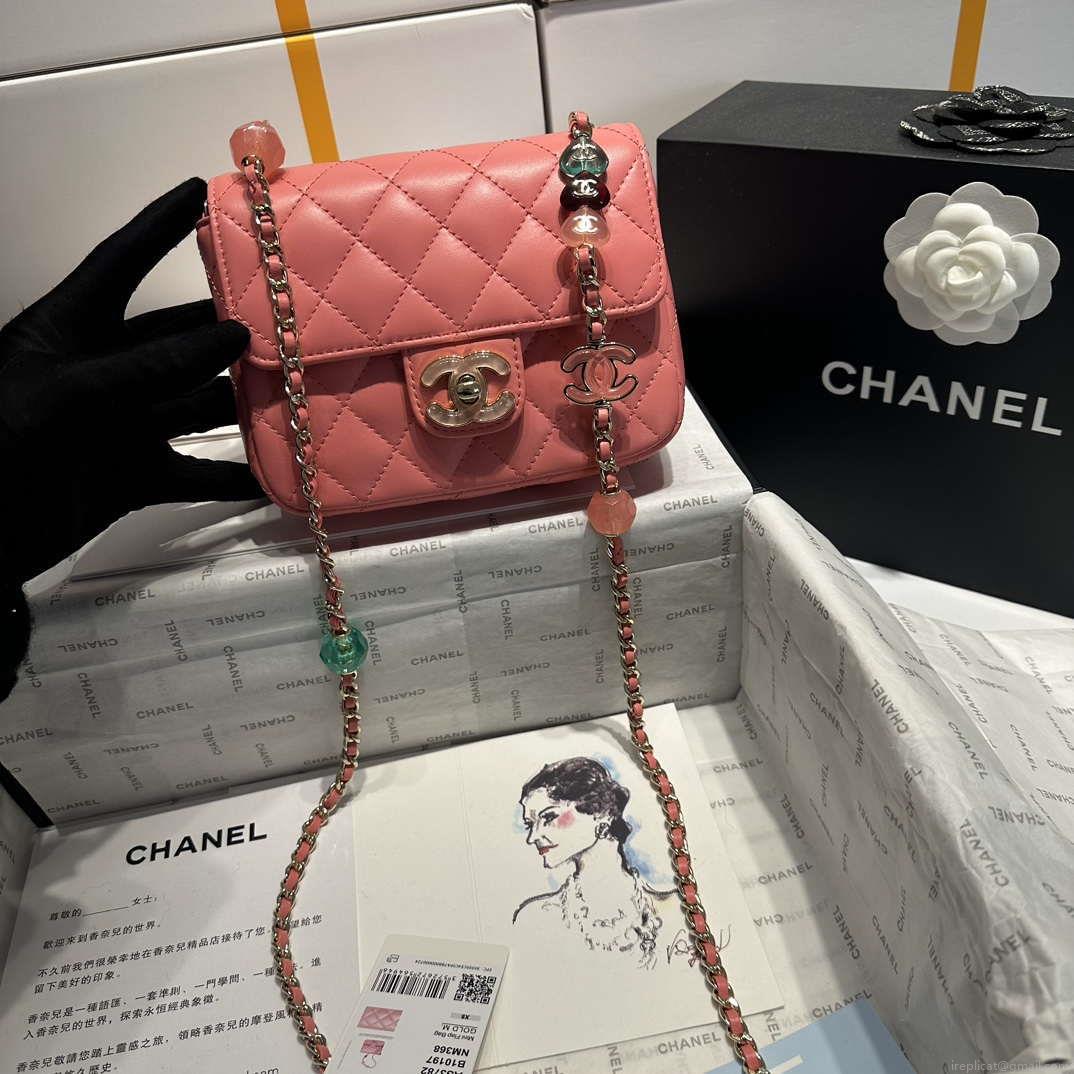 Chanel AS3782 MINI Flap Bag 23P Enamel Gold-Tone Metal 16cm Pink