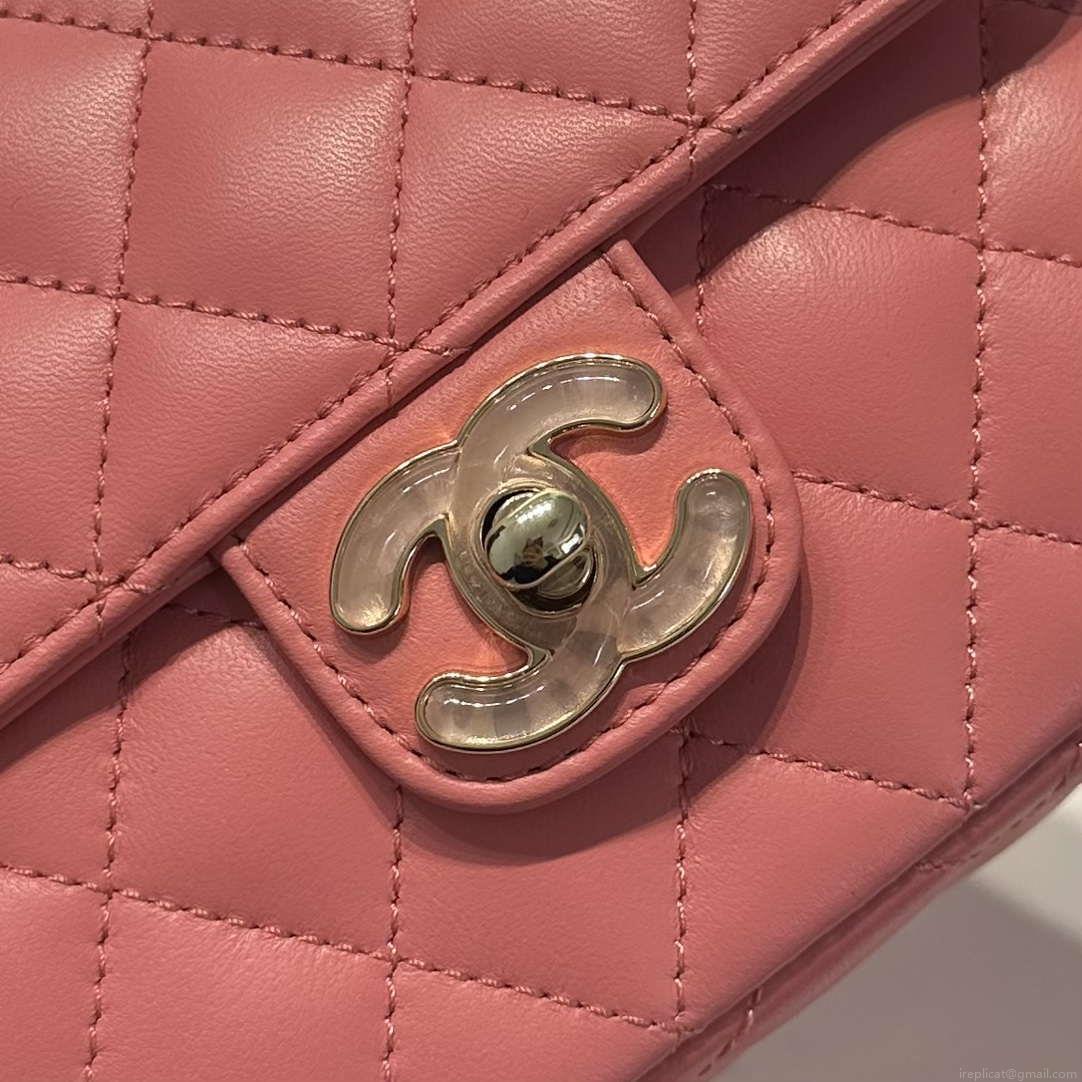Chanel AS3782 MINI Flap Bag 23P Enamel Gold-Tone Metal 16cm Pink