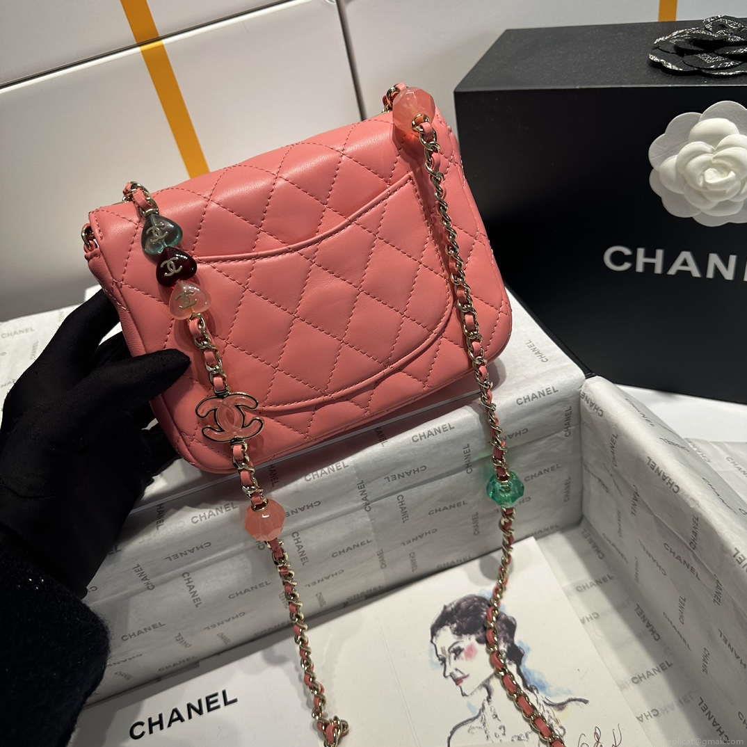 Chanel AS3782 MINI Flap Bag 23P Enamel Gold-Tone Metal 16cm Pink