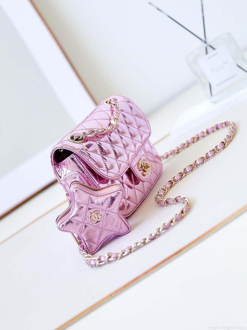 Chanel AS4646 MINI FLAP BAG & STAR COIN PURSE Mirror Calfskin Metallic Calfskin & Gold-Tone Metal Purple