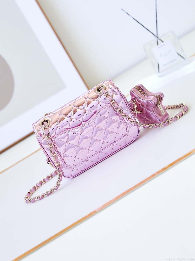 Chanel AS4646 MINI FLAP BAG & STAR COIN PURSE Mirror Calfskin Metallic Calfskin & Gold-Tone Metal Purple