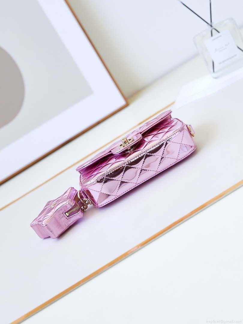 Chanel AS4646 MINI FLAP BAG & STAR COIN PURSE Mirror Calfskin Metallic Calfskin & Gold-Tone Metal Purple