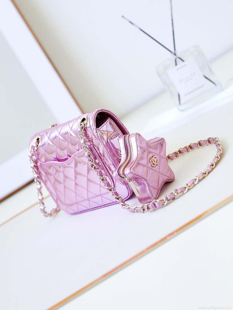 Chanel AS4646 MINI FLAP BAG & STAR COIN PURSE Mirror Calfskin Metallic Calfskin & Gold-Tone Metal Purple