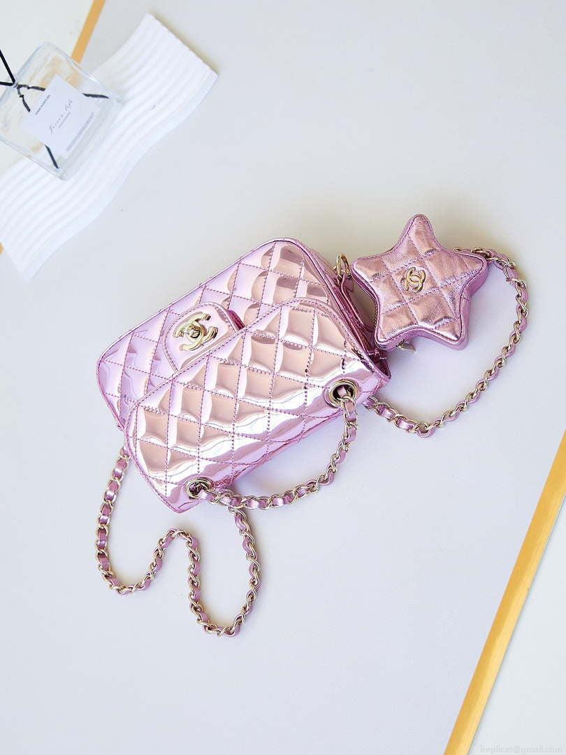 Chanel AS4646 MINI FLAP BAG & STAR COIN PURSE Mirror Calfskin Metallic Calfskin & Gold-Tone Metal Purple