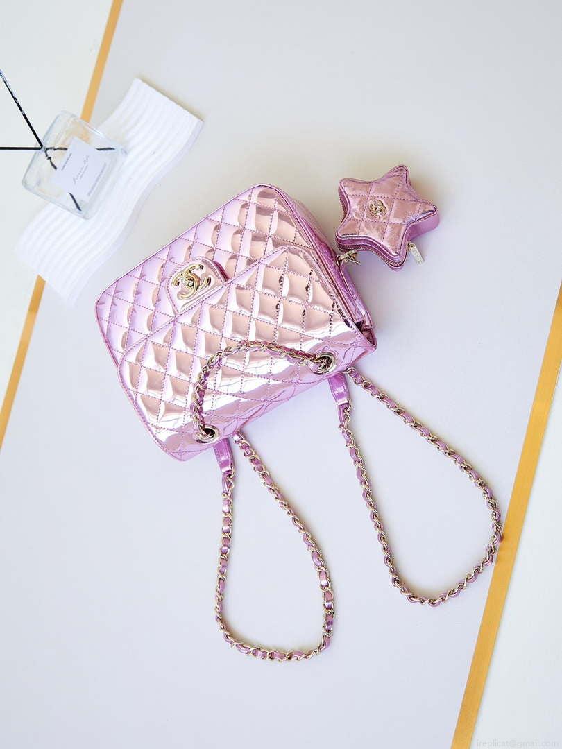 Chanel AS4649 BACKPACK & Star Coin Purse Metallic Calfskin & Gold-Tone Metal Purple