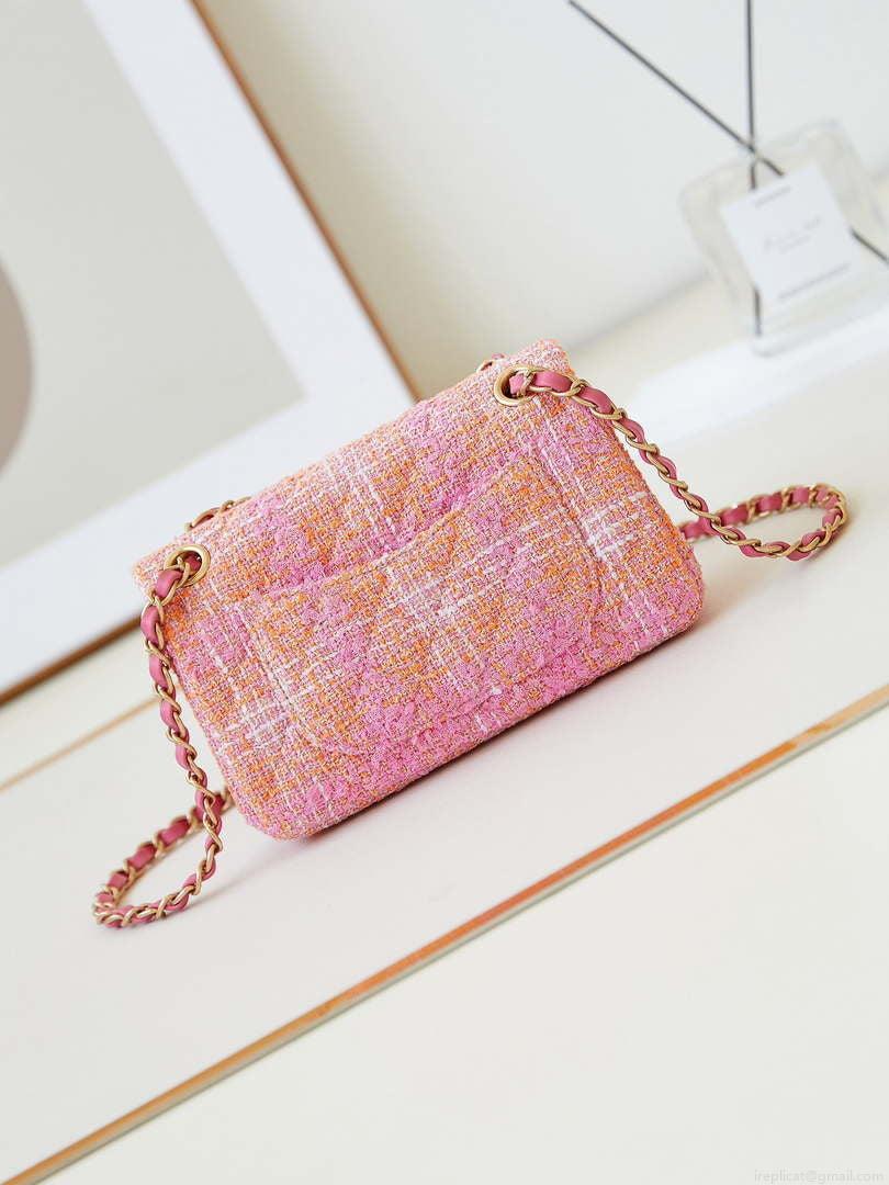 Chanel 24C AS1116 Small Flap bag Woolen A69900 Orange & Pink