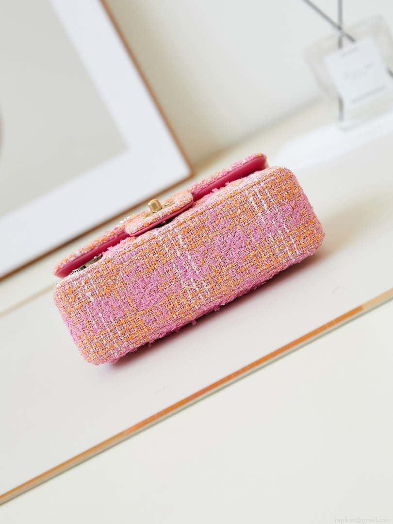 Chanel 24C A01113 Flap Handbag Classic Bag Woolen A69900 Orange & Pink