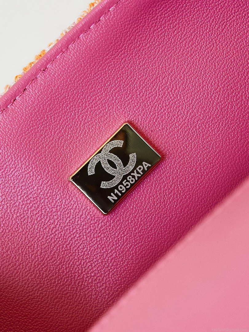 Chanel 24C A01113 Flap Handbag Classic Bag Woolen A69900 Orange & Pink