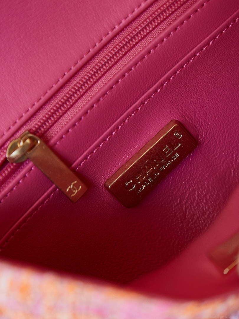Chanel 24C A01113 Flap Handbag Classic Bag Woolen A69900 Orange & Pink