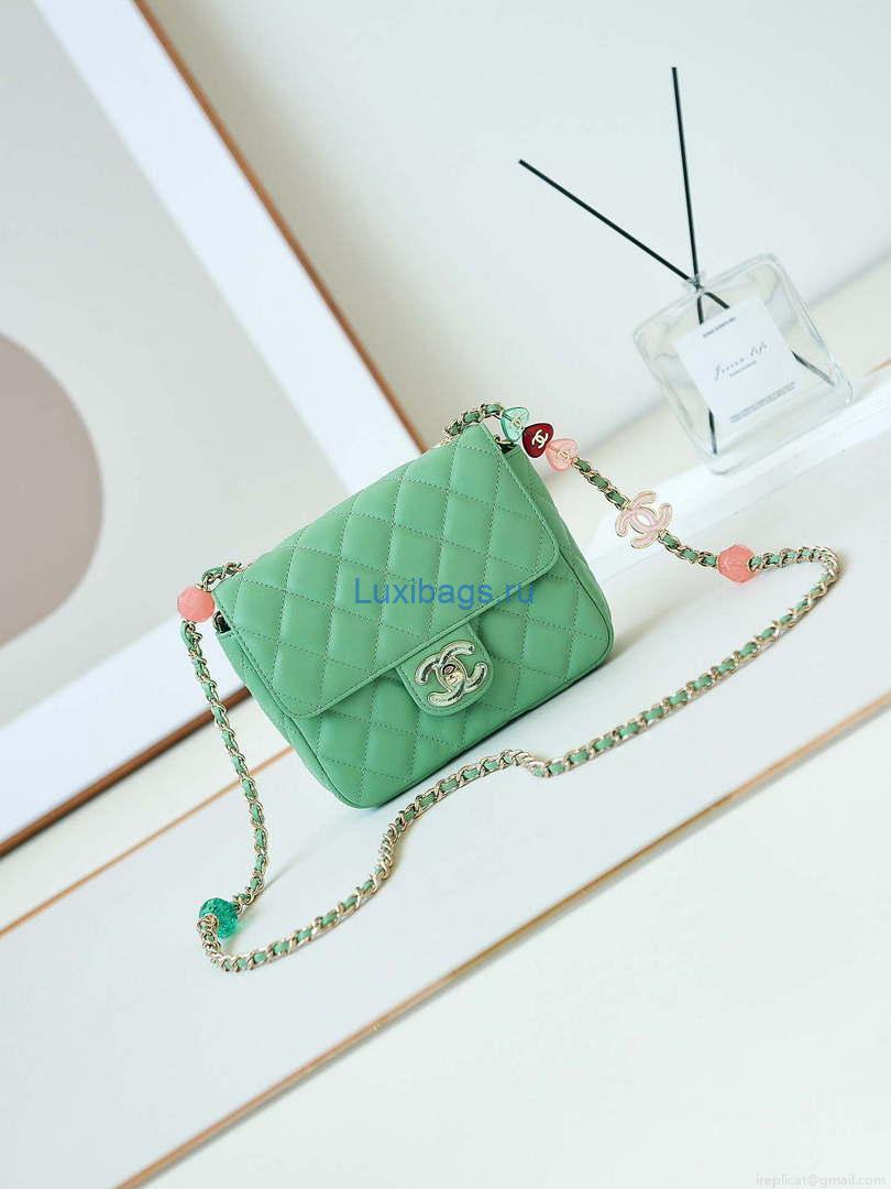 Chanel AS3782 MINI Flap Bag 23P Enamel Gold-Tone Metal 16cm Green