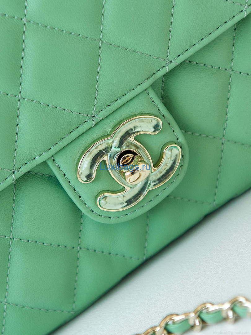Chanel AS3782 MINI Flap Bag 23P Enamel Gold-Tone Metal 16cm Green