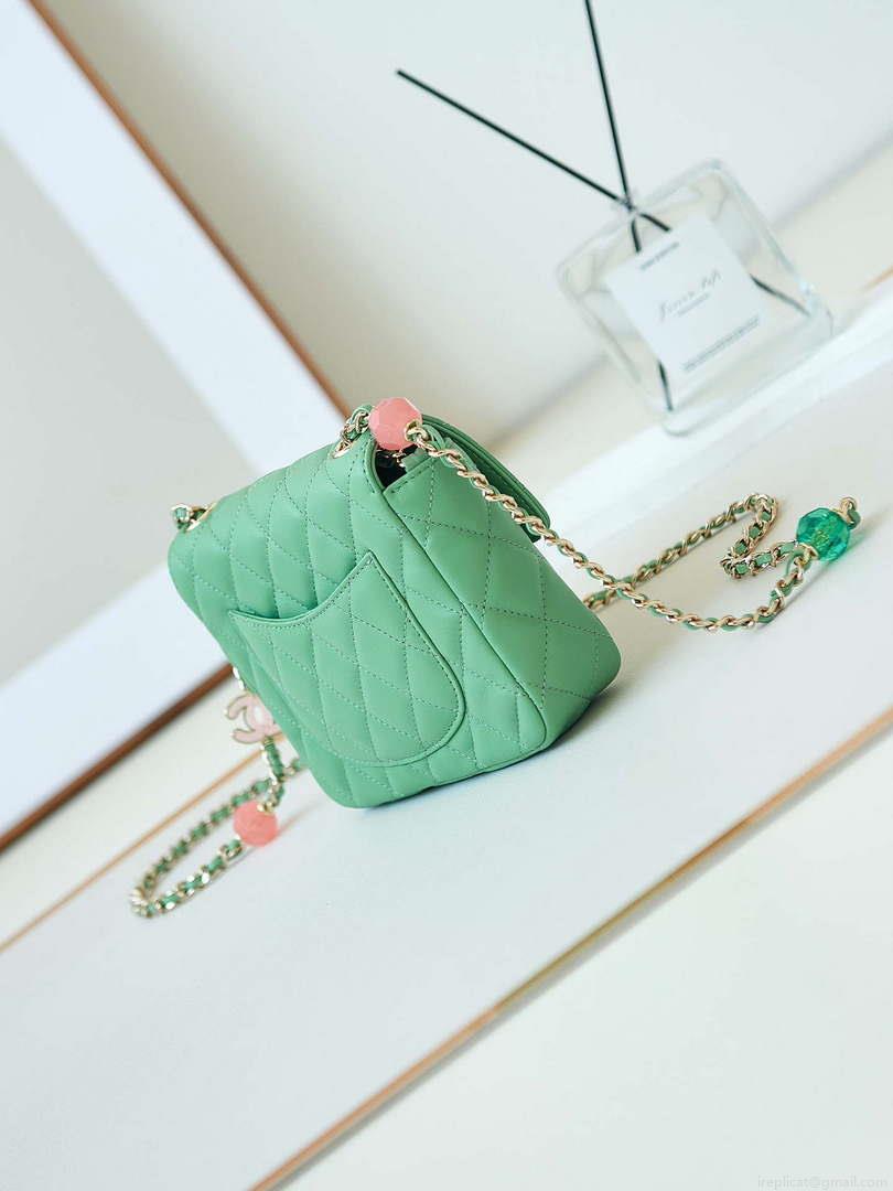 Chanel AS3782 MINI Flap Bag 23P Enamel Gold-Tone Metal 16cm Green