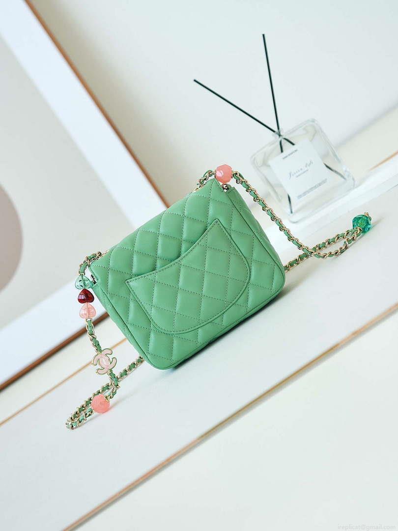 Chanel AS3782 MINI Flap Bag 23P Enamel Gold-Tone Metal 16cm Green