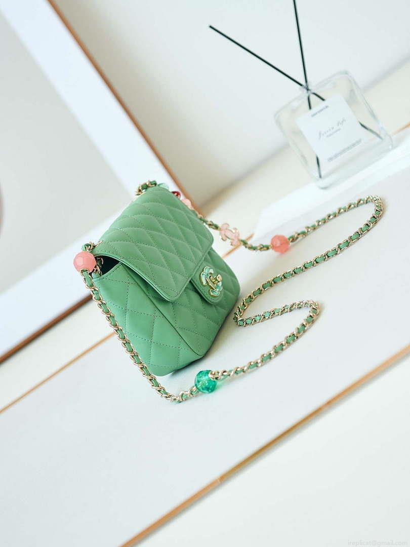Chanel AS3782 MINI Flap Bag 23P Enamel Gold-Tone Metal 16cm Green