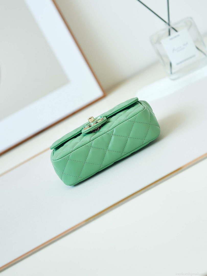 Chanel AS3782 MINI Flap Bag 23P Enamel Gold-Tone Metal 16cm Green
