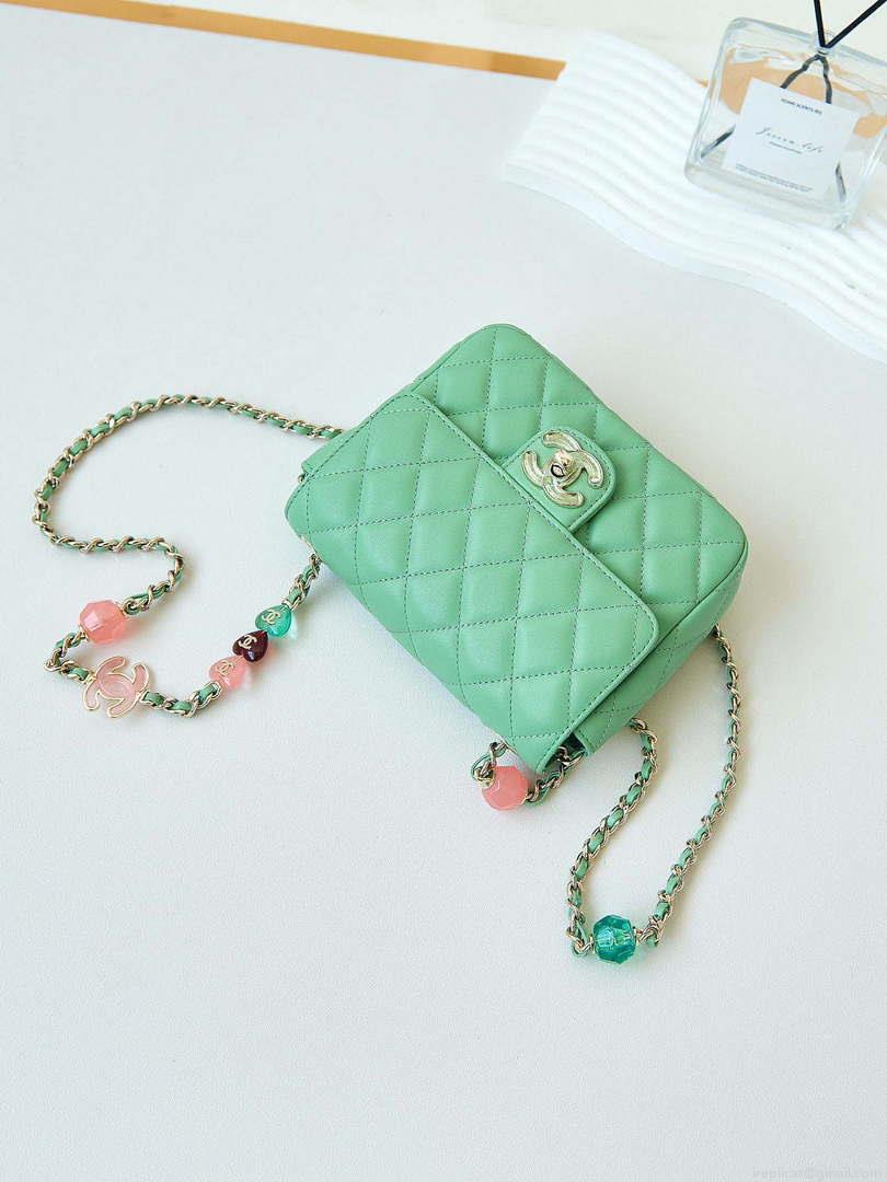 Chanel AS3782 MINI Flap Bag 23P Enamel Gold-Tone Metal 16cm Green