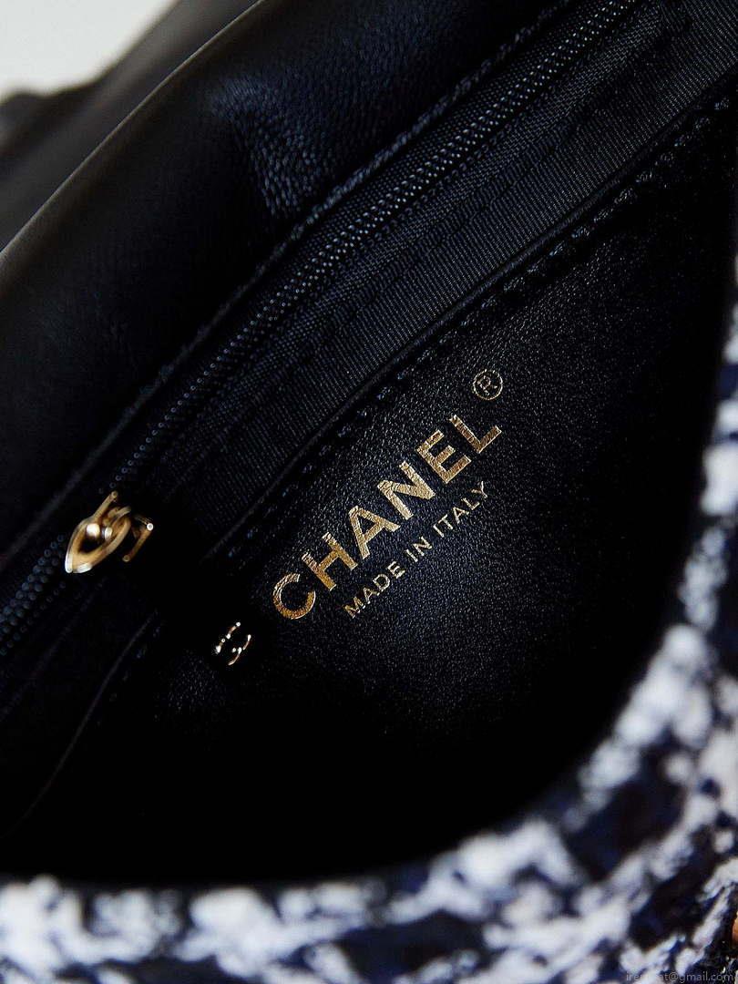Chanel AS3782 MINI Flap Bag 23P Tweed Gold-Tone Metal 16cm Black & White