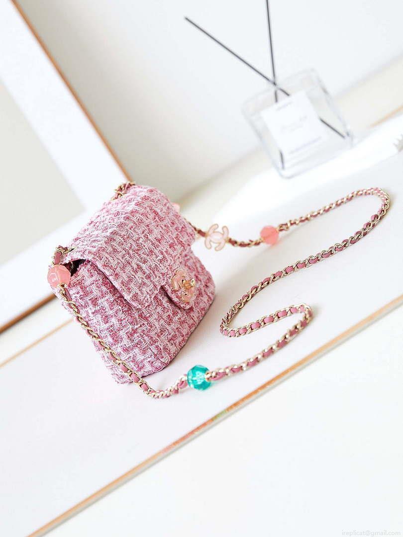 Chanel AS3782 MINI Flap Bag 23P Tweed Gold-Tone Metal 16cm Pink