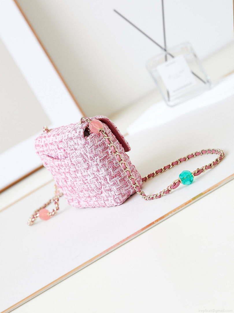 Chanel AS3782 MINI Flap Bag 23P Tweed Gold-Tone Metal 16cm Pink