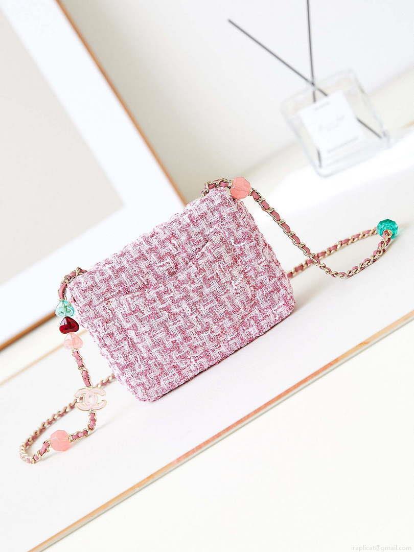 Chanel AS3782 MINI Flap Bag 23P Tweed Gold-Tone Metal 16cm Pink