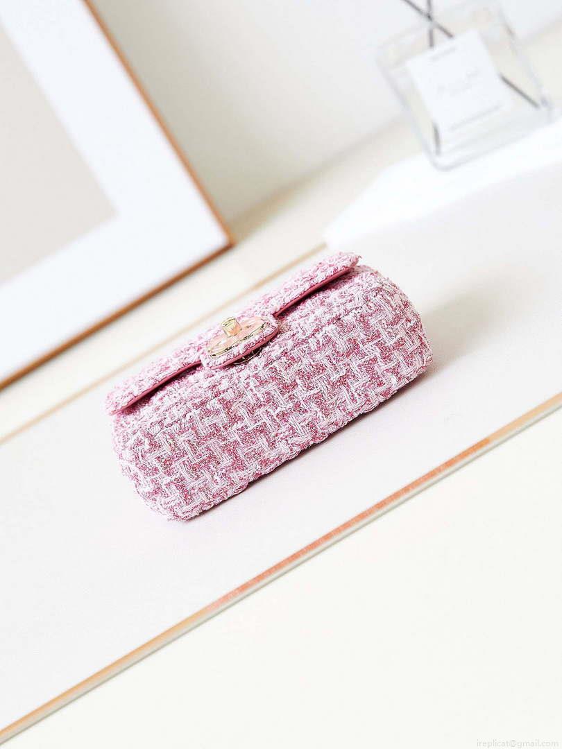 Chanel AS3782 MINI Flap Bag 23P Tweed Gold-Tone Metal 16cm Pink