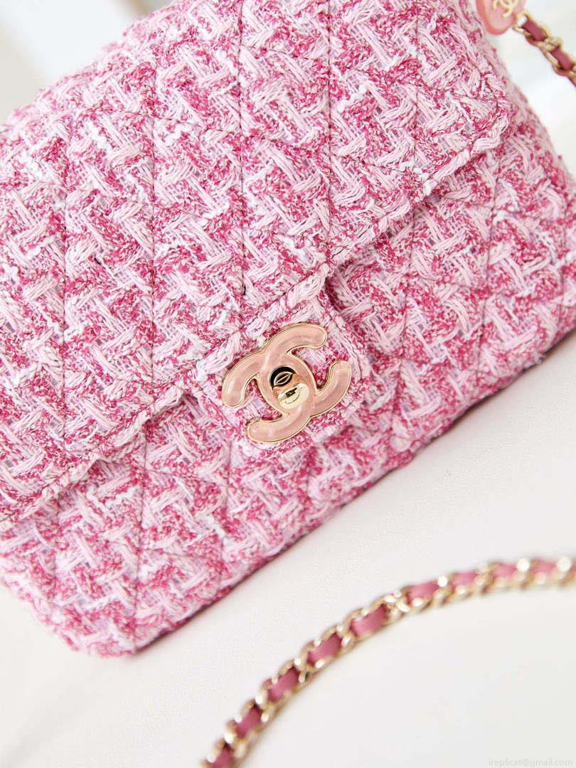 Chanel AS3783 Small Flap Bag 23P Tweed Gold-Tone Metal 18.5 cm Pink