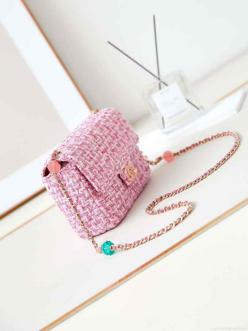 Chanel AS3783 Small Flap Bag 23P Tweed Gold-Tone Metal 18.5 cm Pink
