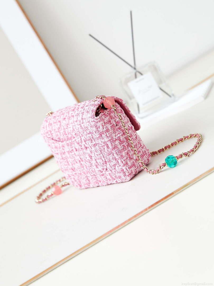 Chanel AS3783 Small Flap Bag 23P Tweed Gold-Tone Metal 18.5 cm Pink