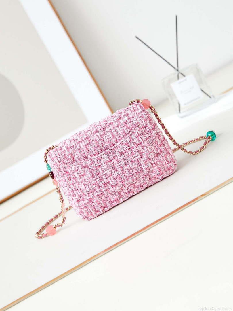 Chanel AS3783 Small Flap Bag 23P Tweed Gold-Tone Metal 18.5 cm Pink