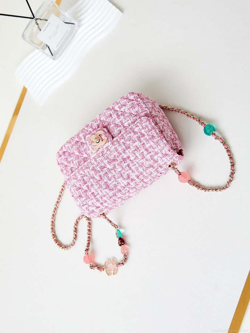 Chanel AS3783 Small Flap Bag 23P Tweed Gold-Tone Metal 18.5 cm Pink