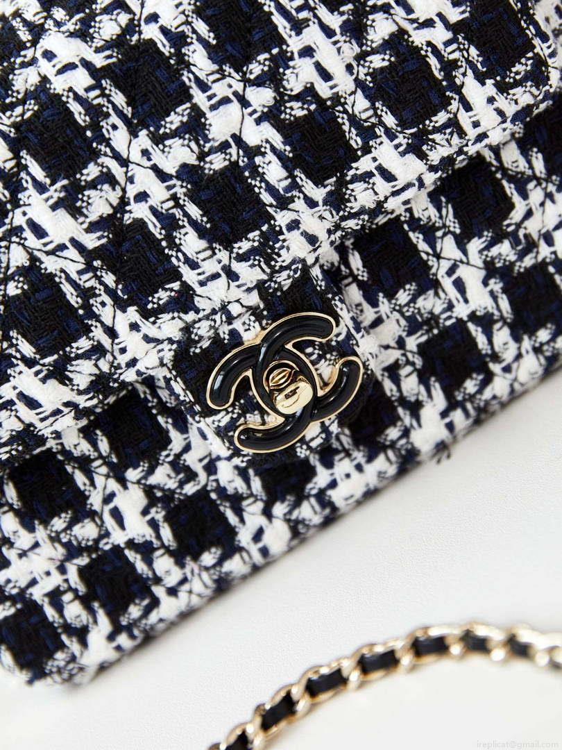 Chanel AS3783 Small Flap Bag 23P Tweed Gold-Tone Metal 18.5 cm White and Black