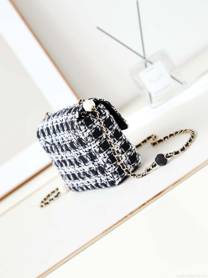 Chanel AS3783 Small Flap Bag 23P Tweed Gold-Tone Metal 18.5 cm White and Black