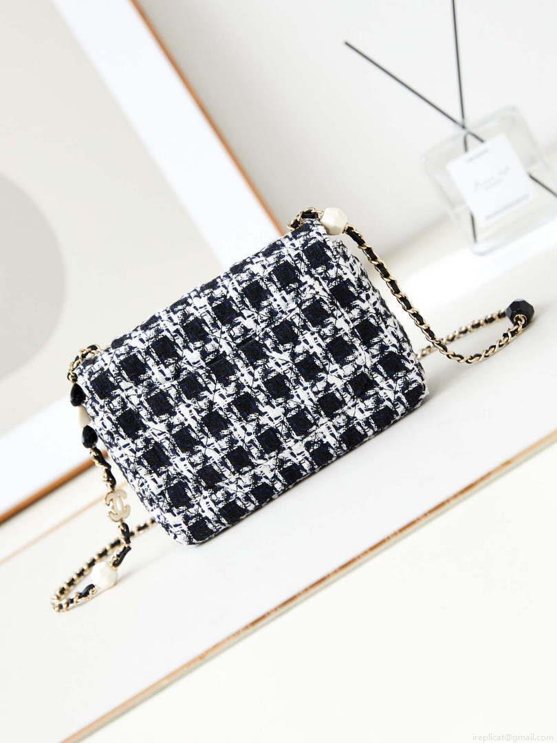 Chanel AS3783 Small Flap Bag 23P Tweed Gold-Tone Metal 18.5 cm White and Black