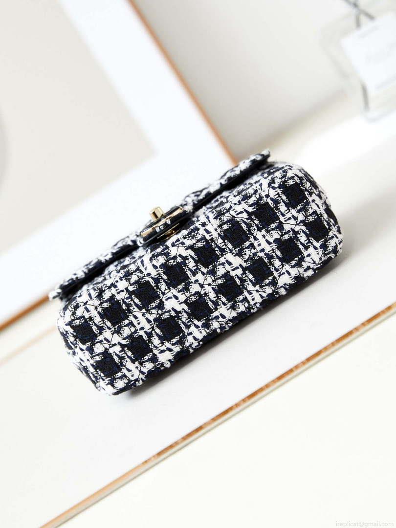 Chanel AS3783 Small Flap Bag 23P Tweed Gold-Tone Metal 18.5 cm White and Black