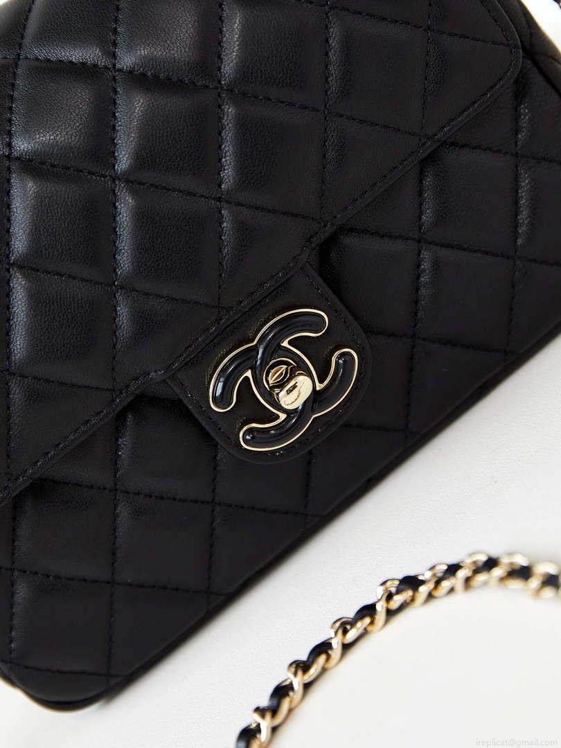 Chanel AS3783 Small Flap Bag 23P Lambskin Gold-Tone Metal 18.5 cm Black