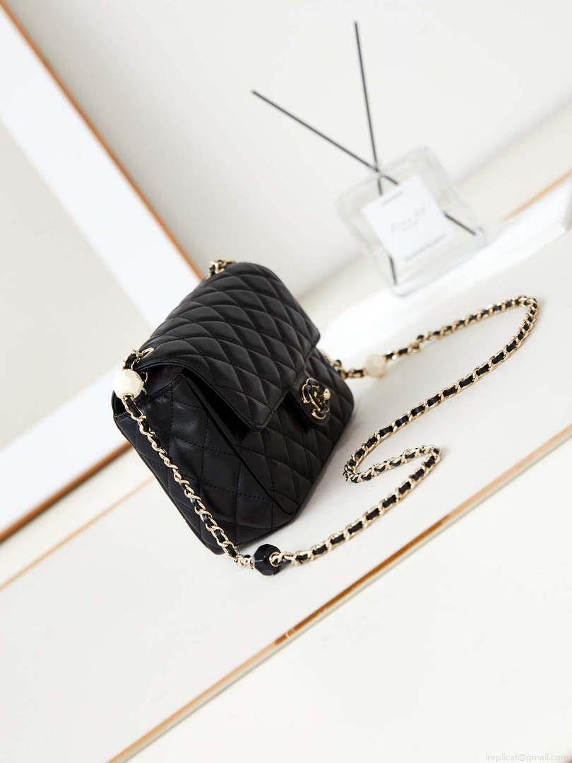 Chanel AS3783 Small Flap Bag 23P Lambskin Gold-Tone Metal 18.5 cm Black
