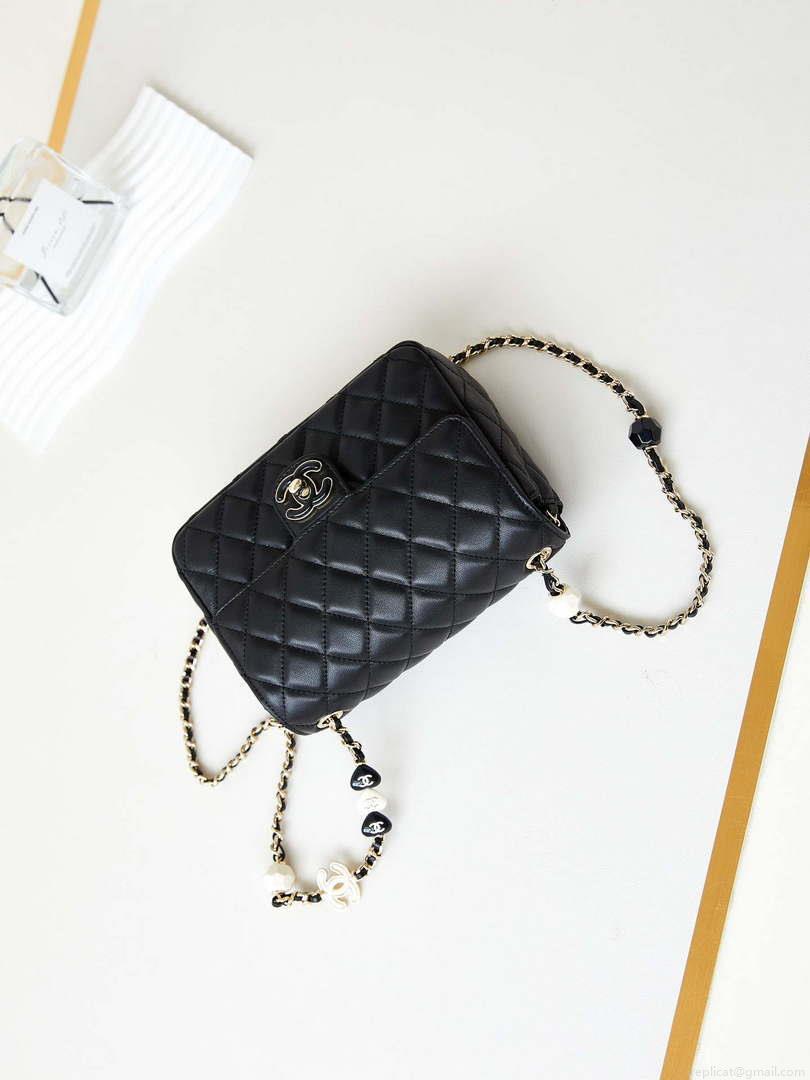 Chanel AS3783 Small Flap Bag 23P Lambskin Gold-Tone Metal 18.5 cm Black