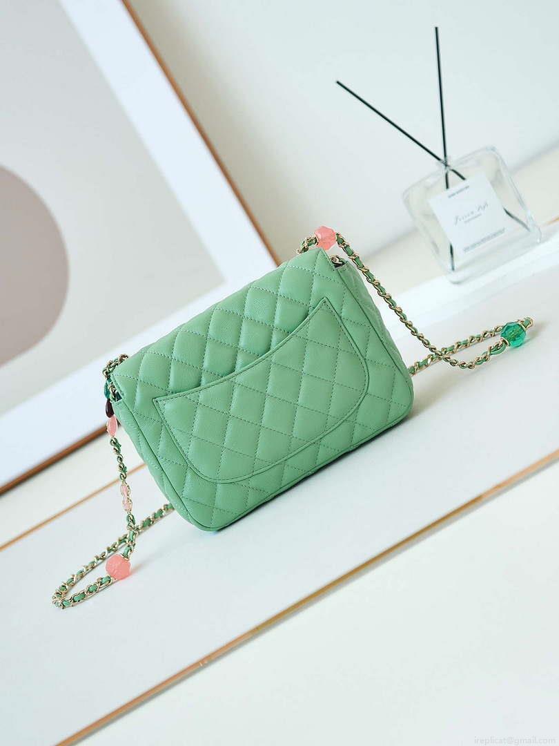 Chanel AS3783 Small Flap Bag 23P Lambskin Gold-Tone Metal 18.5 cm Green