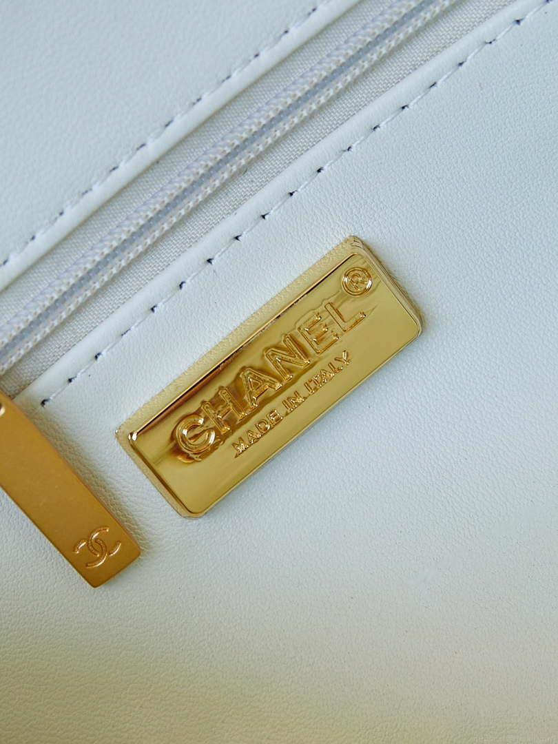 Chanel 24C AS4561 Flap Bag Sequins Gold-Tone Metal White